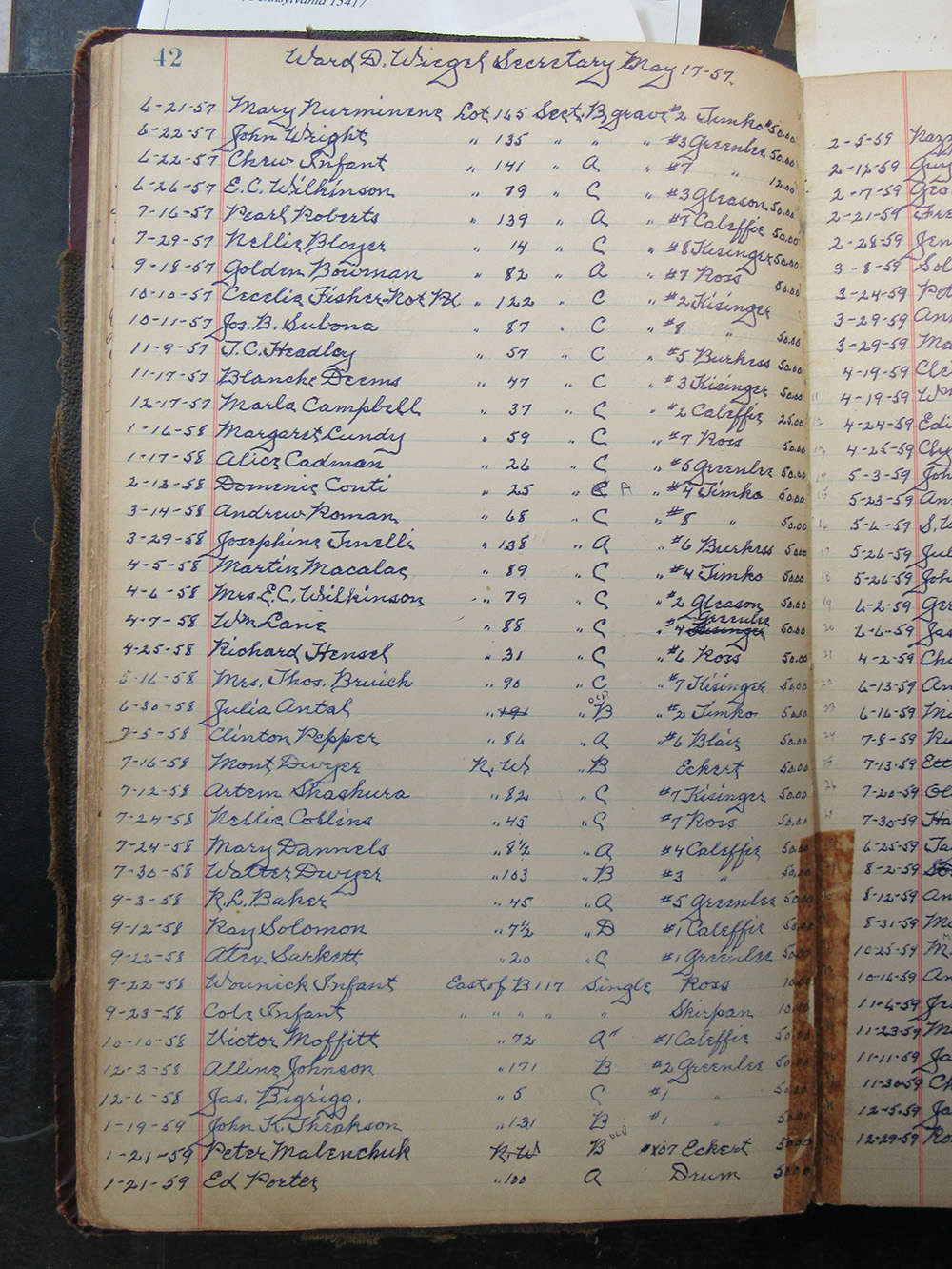 interment listing